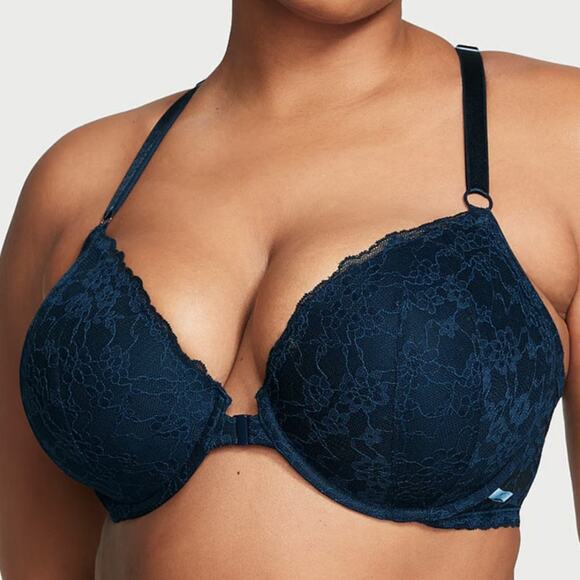 Victoria's Secret Sexy Tee Posey Lace Lightly Lined Racerback Demi Bra Noir Navy - Picture 3 of 8
